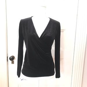 J.Crew Mercantile Black Stretch Velvet Wrap Top